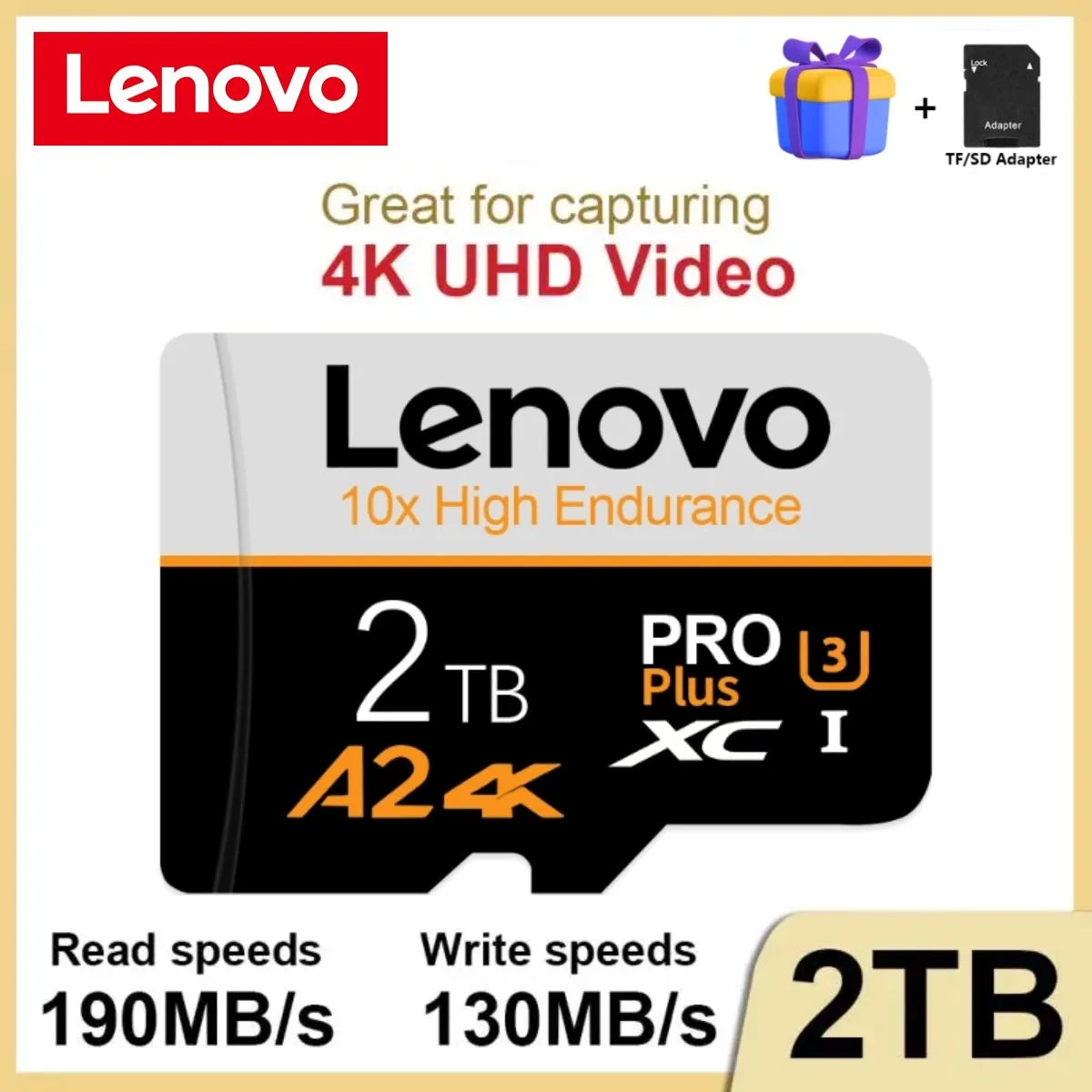 Lenovo Memory Card 128GB 2TB 1TB 512GB 256GB Micro TF SD Card V60 High Speed Cameracartão De Memória For Phone Camera