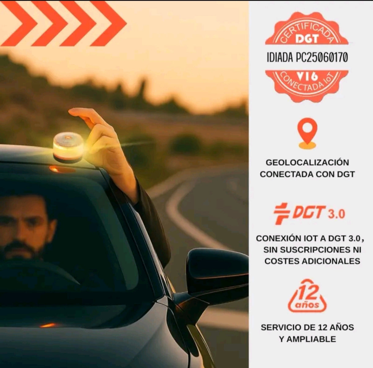 EXTRASTAR Luz V16 DGT 2026 Oficial | Baliza Emergencia con Geolocalización 3.0 y Datos Telefónica hasta 2038 | Homologada y Obligatoria